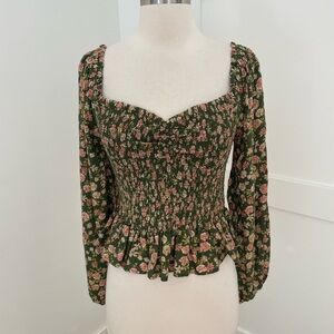 Floral Green Smocked Top